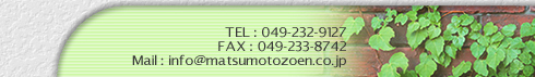 TELF 049-232-9127
FAXF 049-233-8742
MailF info@matsumotozoen.co.jp